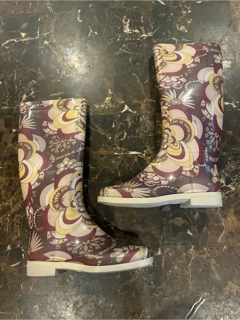 Emilio Pucci Firenze Women's Floral Waterproof Rain Boots Made In Italy